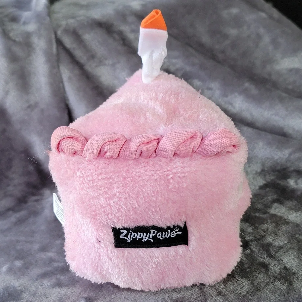 ZippyPaws Dog Birthday Cake Slice Toy Pink New Squeaky Plush Sprinkles